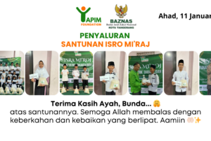 pembagian beras untuk anak yatim di asrama YAPIM Rajeg