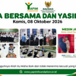 Banner doa bersama dan yasinan YAPIM Foundation serta ajakan donasi mesin jahit untuk terapi Alifah.