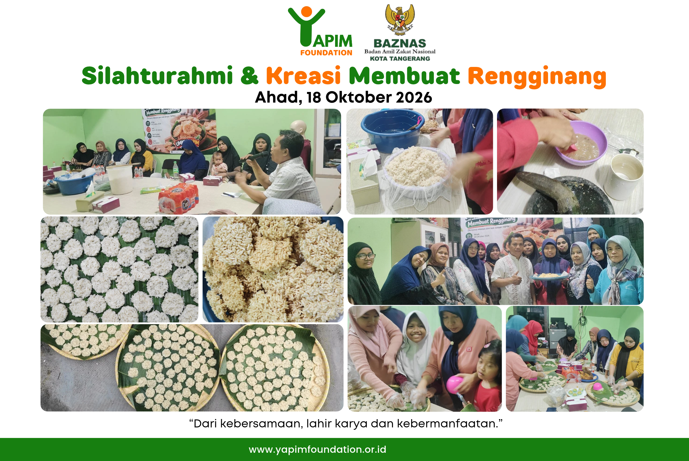 Silaturahmi dan pelatihan membuat rengginang bersama wali yatim binaan YAPIM pada 18 Oktober 2026