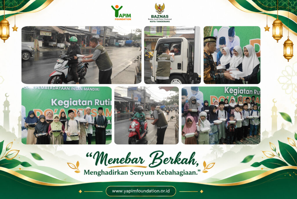 Kegiatan Jumat Berkah YAPIM dengan pembagian nasi box kepada anak yatim, Anak TPQ Insan Mandiri, dan masyarakat di jalan.