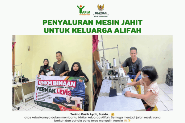 Penyaluran mesin jahit untuk keluarga Alifah oleh YAPIM Foundation sebagai dukungan usaha dan terapi anak disabilitas.