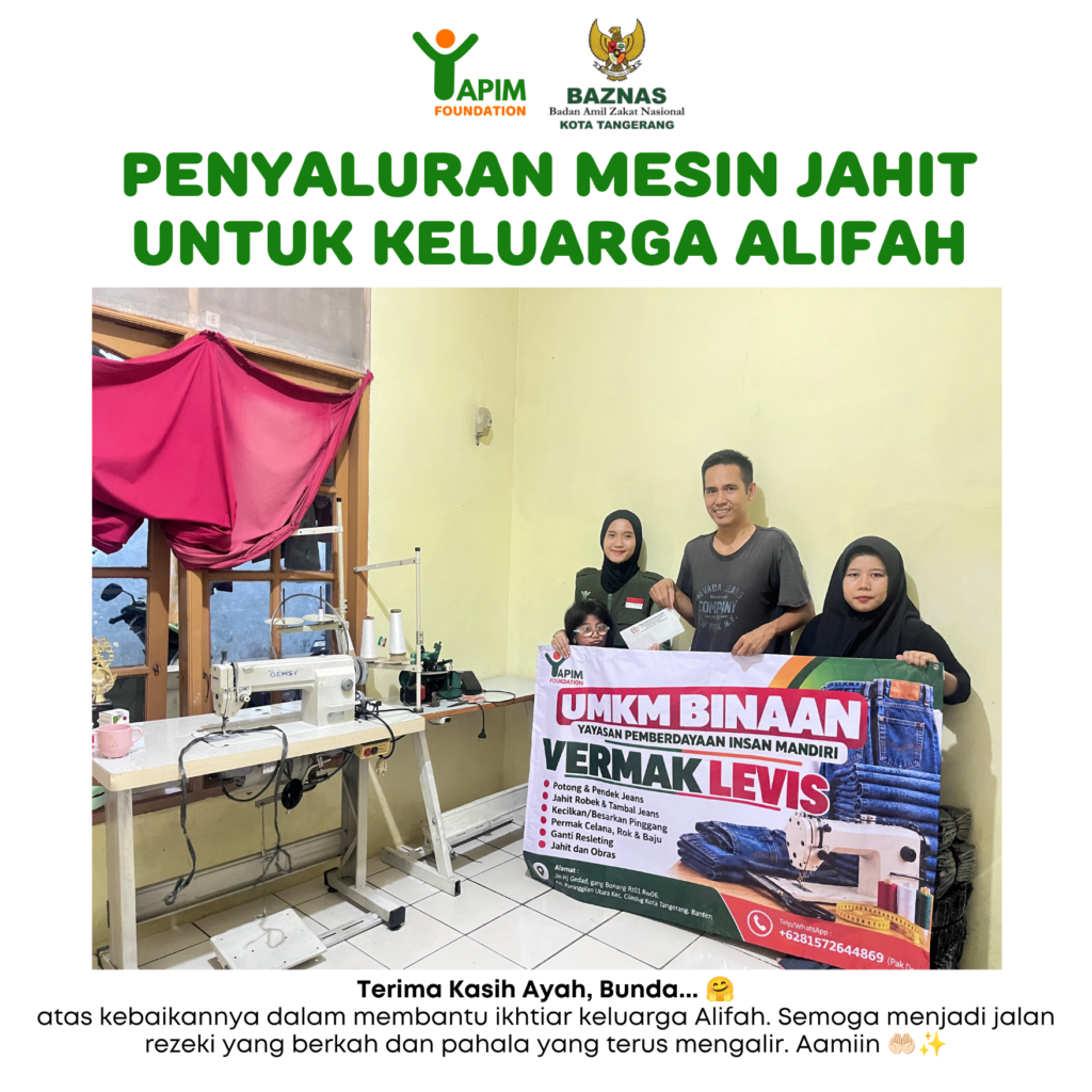Penyaluran mesin jahit untuk keluarga Alifah oleh YAPIM Foundation sebagai dukungan usaha dan terapi anak disabilitas.